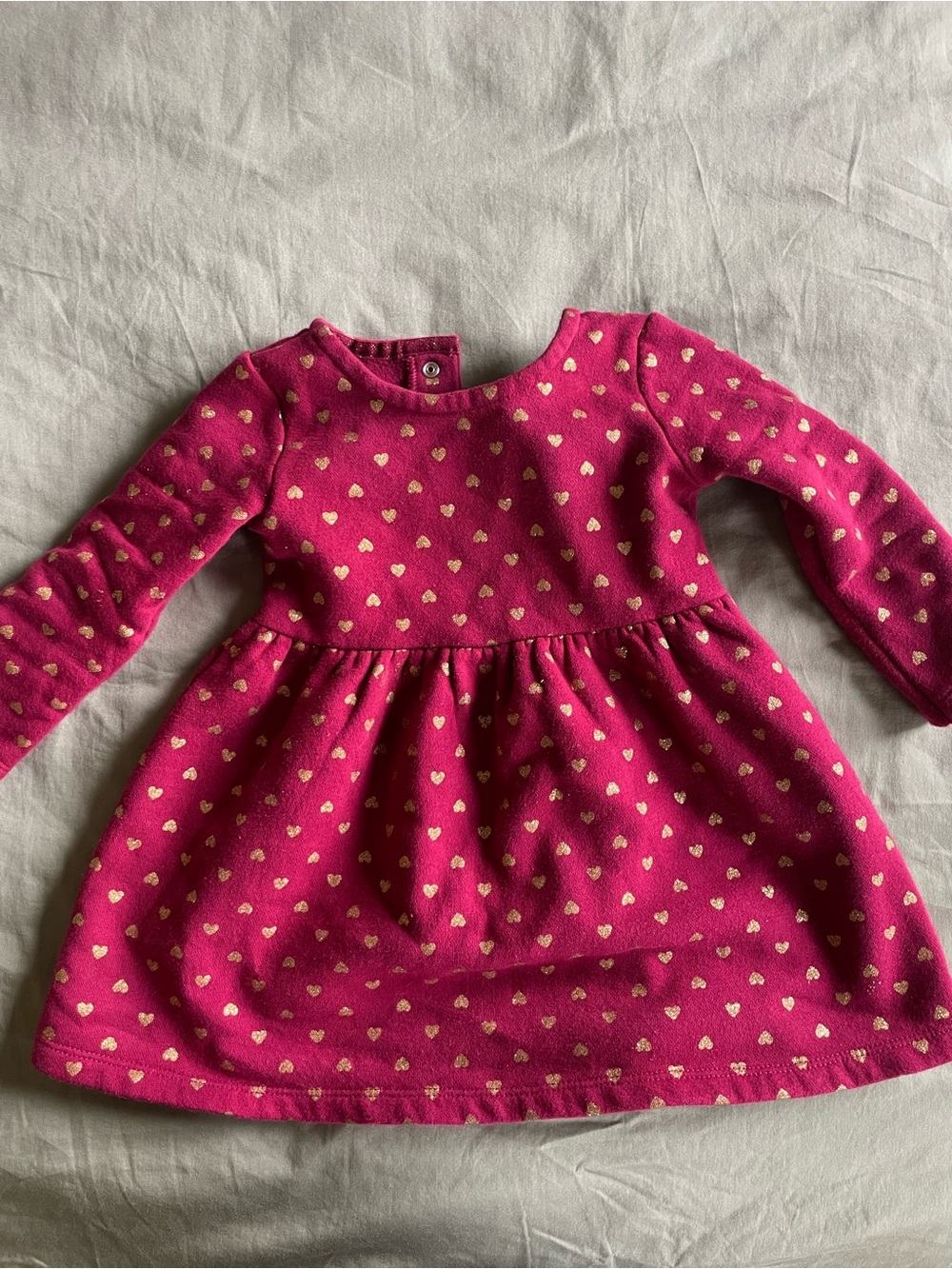 [Carter’s] Baby Girls' Red Dress With Gold Heart-Print Long Sleeve Dress: 18 MO